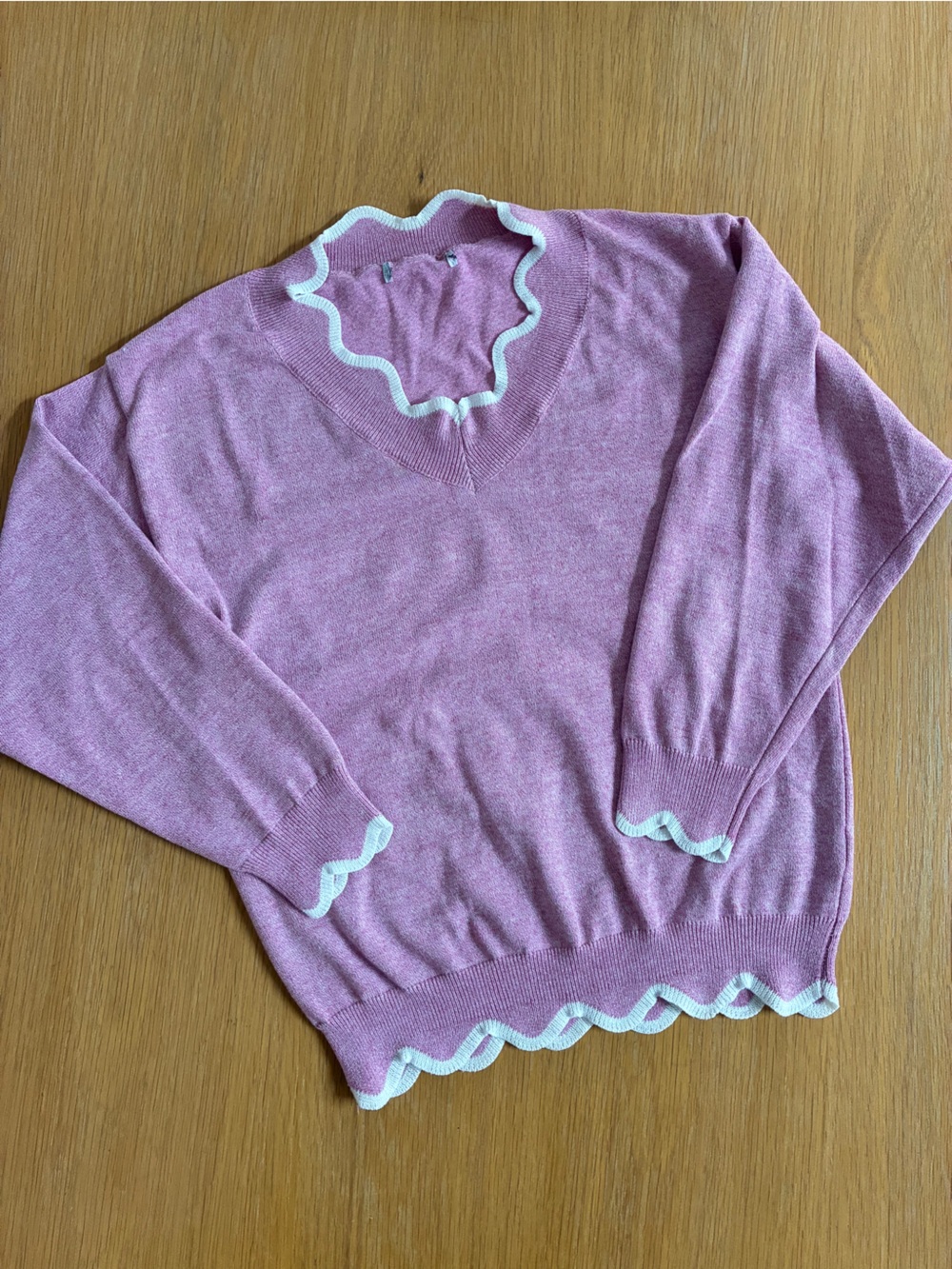 Misslook- Scallop Trim-Pink- 3/4 sleeve-Sweater-S